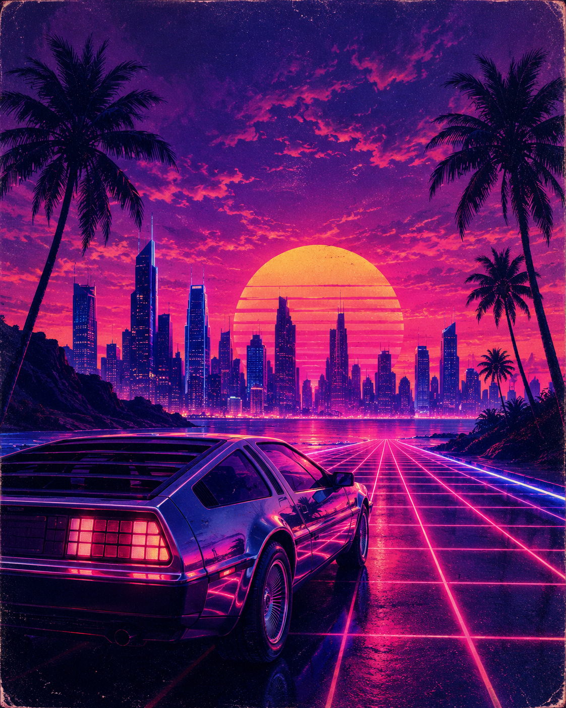 80 年代合成波城市海报Retro Art
